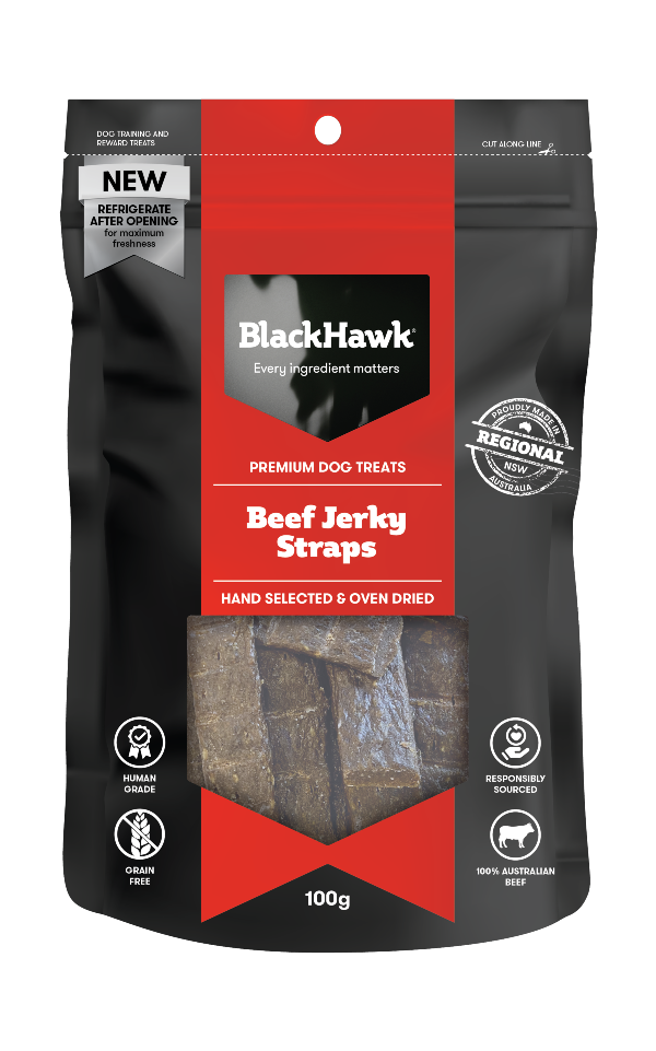 Black Hawk Dog Treats Beef Jerky Straps 100gm
