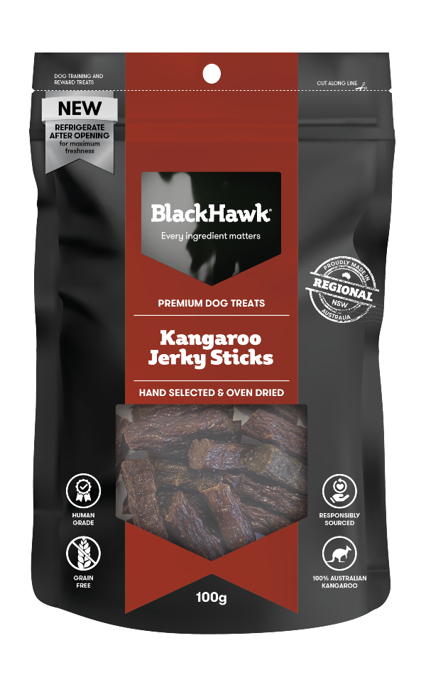 Black Hawk Dog Treats Kangaroo Jerky Straps 100gm