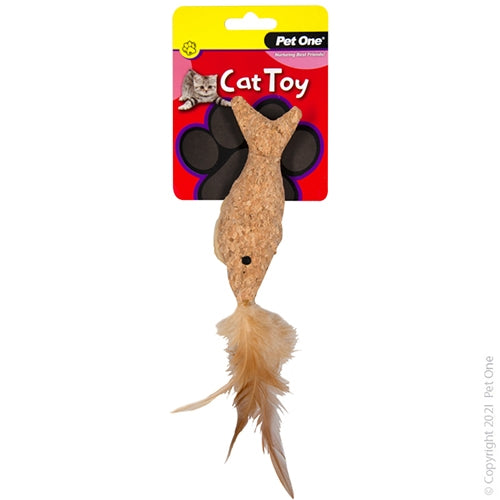 Pet One Cat Toy Plush Cork Fish With Feather 14cm