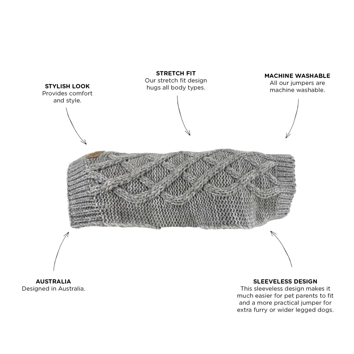 Dog Jumper Huskimo Diamond Cable 33cm Grey