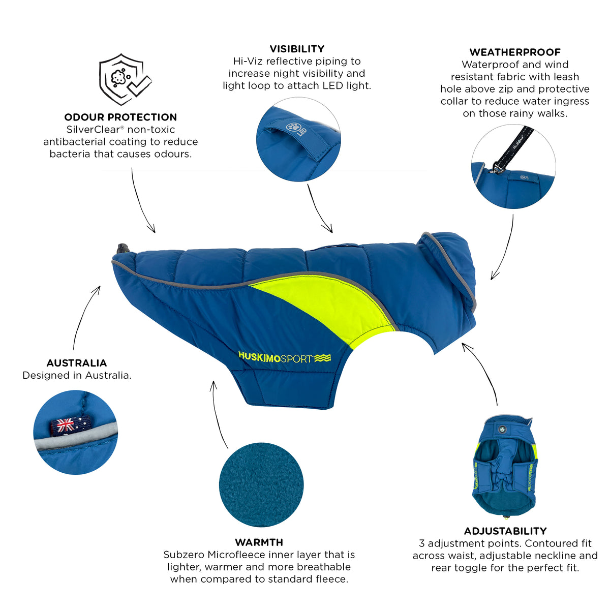 Dog Coat Huskimo Sherpa 46cm Tasman Blue