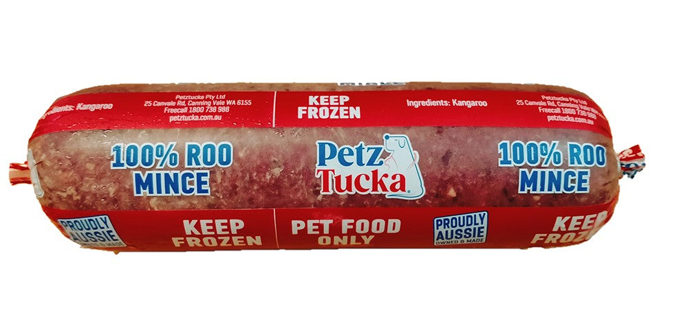 Petz Tucka 100% Frozen Raw Kangaroo Mince w/bone Roll 1kg