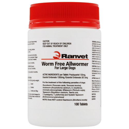 Ranvet Allwormer Dog 25kg x 100 Tablets